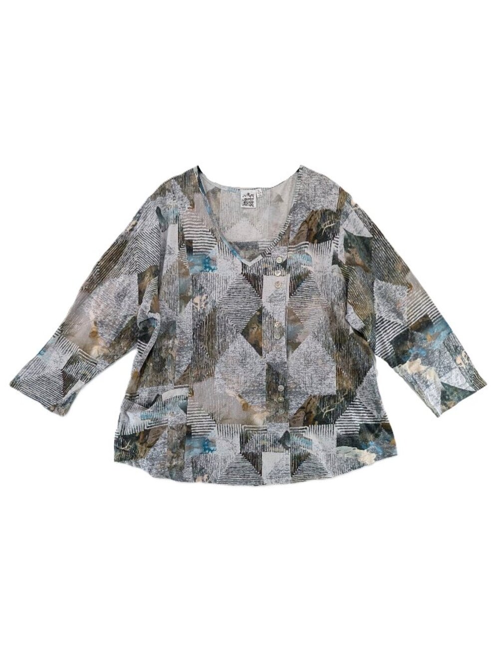 Parsley & Sage Top T-Shirt Tee Womens Sz XL Lagenlook Abstract Cotton 3/4 Sleeve